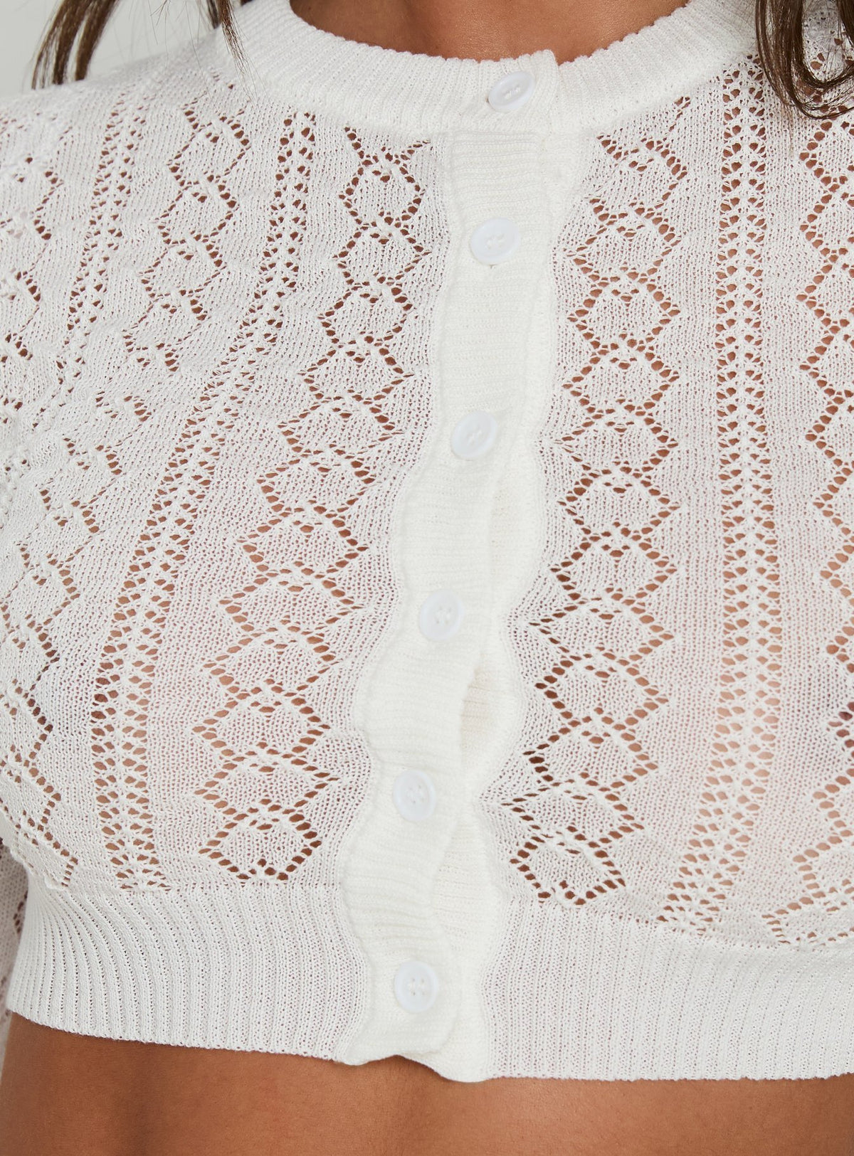 Matelda 3/4 Sleeve Anglaise Cardigan Top White