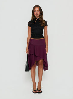 Jesarna Asymmetrical Wrap Midi Skirt Plum