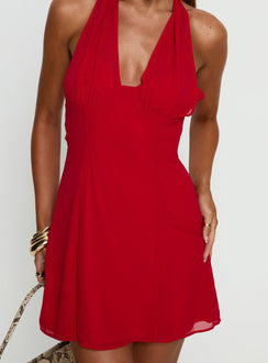 Oneida Halter Mini Dress Red