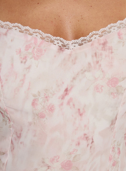 Avaline Lace Trim Blouse Top Pink