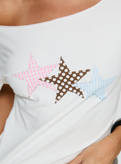 Starry Girl Loose Graphic Top White