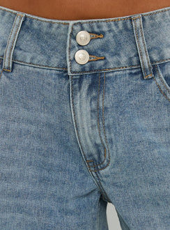 Designed with Ramos Low Rise Double Button Wide Leg Jeans Light Vintage Blue in womens-jeans with low-rise product