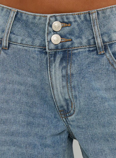 Designed with Ramos Low Rise Double Button Wide Leg Jeans Light Vintage Blue in womens-jeans with low-rise product