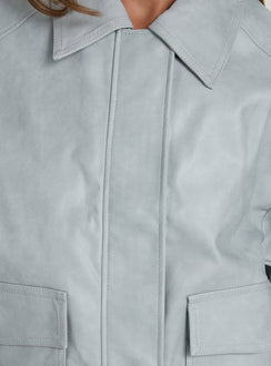 Soulstars Faux Leather Bomber Jacket Ice Blue