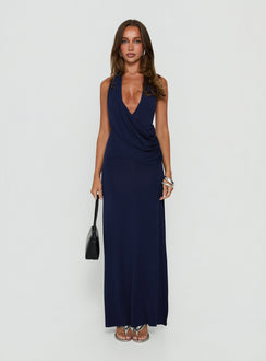 Asmeralda Plunge Low Back Maxi Dress Navy