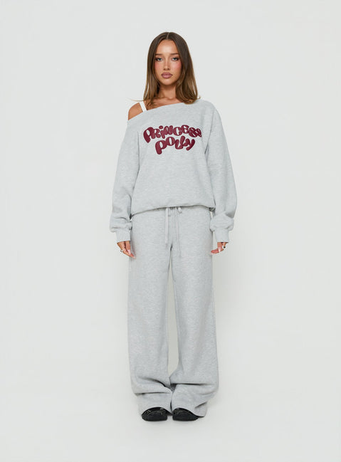 Aaleah Off Shoulder Fleece Jumper Grey