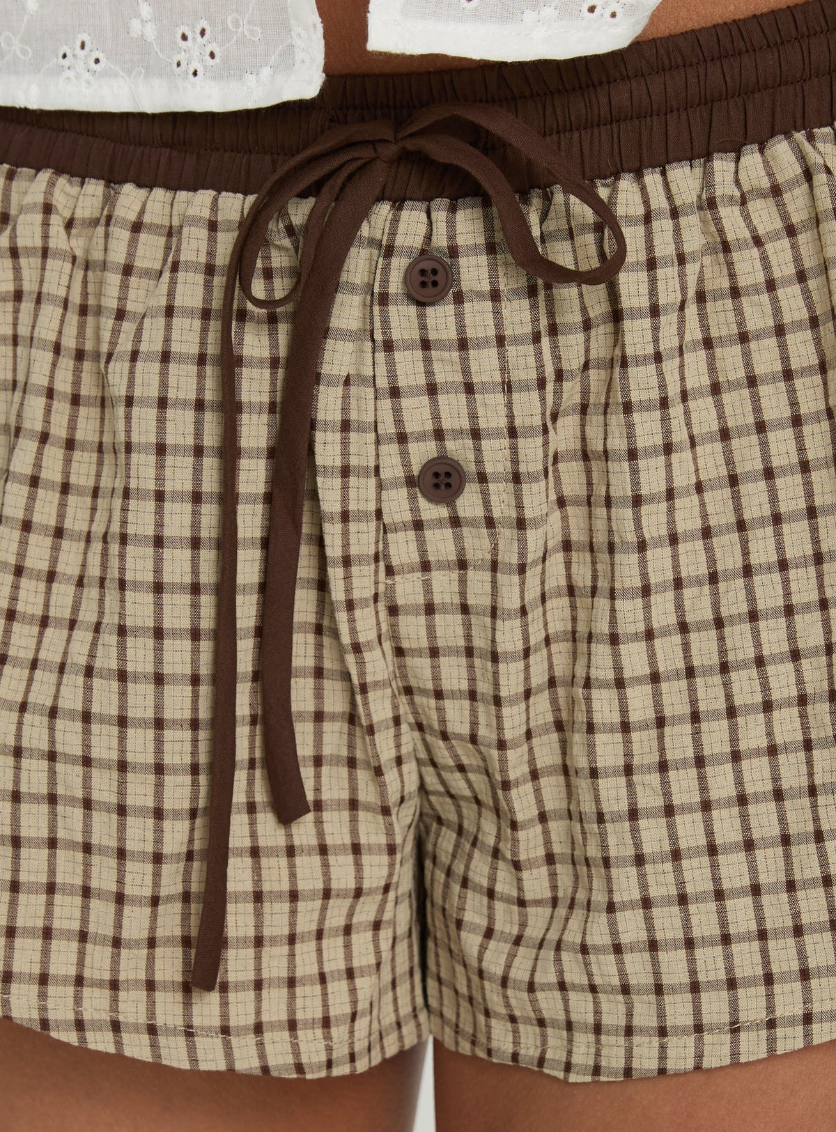 Delaynie Low Rise Micro Boxer Shorts Brown Check