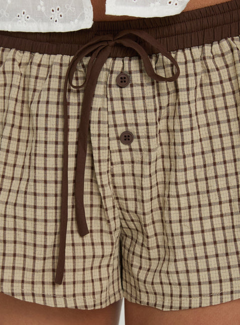 Delaynie Low Rise Micro Boxer Shorts Brown Check