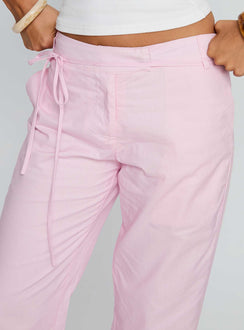 back view of model wearing Princess Polly Destini Tie Up Pant Pink Pants 