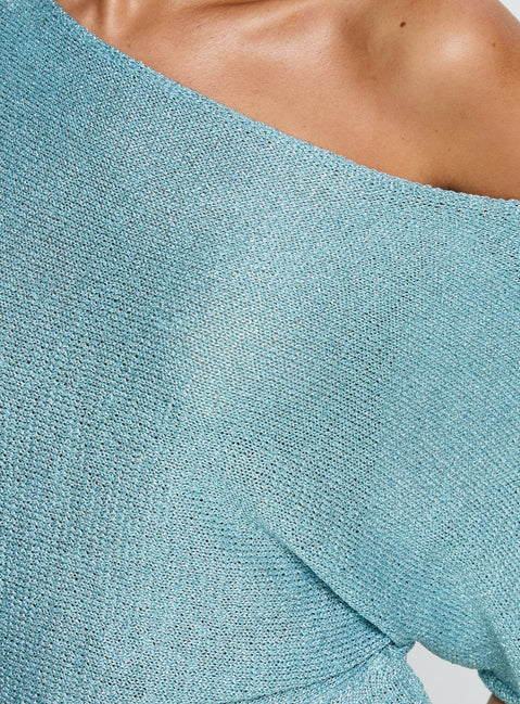 Kysa Off Shoulder Knit Mini Dress Ocean Blue