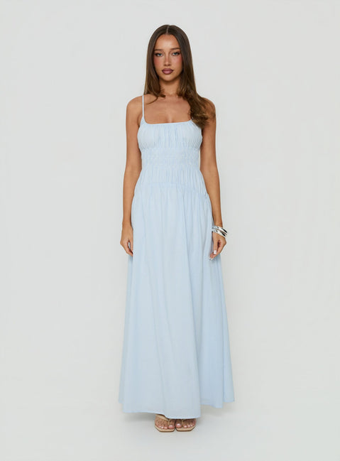 Magnolie Shirred Maxi Dress Blue Stripe
