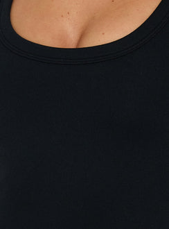 Close detail of Daily Define Kasper Bodysuit Black womens-bodysuit sleeveless design with thick straps and scoop neckline Princess Polly