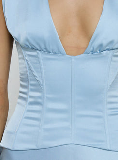 In A Trance Halter Corset Maxi Dress Blue