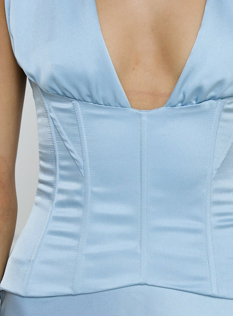 In A Trance Halter Corset Maxi Dress Blue