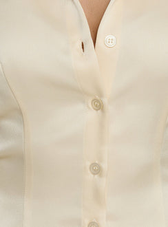 Emalona Long Sleeve Satin Top Cream