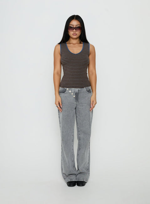 Truce V Neck Tank Top Multi Stripe