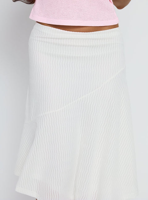back view of model wearing Princess Polly Adrea Asymmetrical Midi Skirt White Midi Skirts 