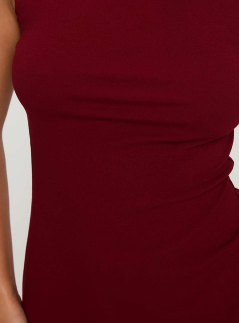 product Princess Polly Zimmie Mini Dress Burgundy Tall Boat Neck 