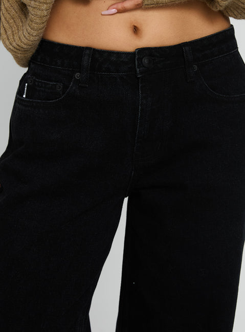 Shop the Darla Low Rise Straight Leg Jeans Washed Black womens-jeans with low-rise waist detail product Princess Polly