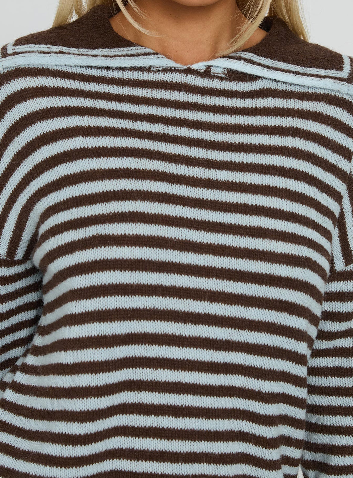 back view of model wearing Princess Polly Moon Went Dark Collared Knit Sweater Stripe 