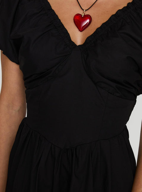 back view of model wearing Princess Polly Breeanna Maxi Dress Black V-Neck 