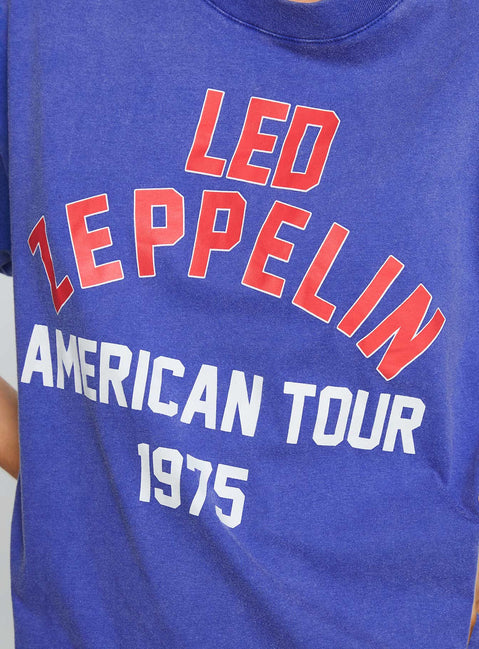 product Princess Polly Led Zeppelin Vintage Oversized Graphic Tee Blue Half Sleeves Crew Neck 