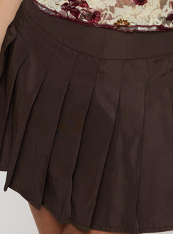 back view of model wearing Princess Polly Dorofia Pleat Mini Skirt Chocolate Brown Mini Skirts Skirts 