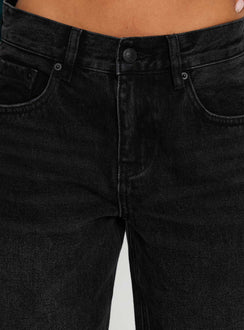 back view of model wearing Princess Polly Anelli Low Rise Straight Leg Jeans Washed Black Low Rise Jeans 