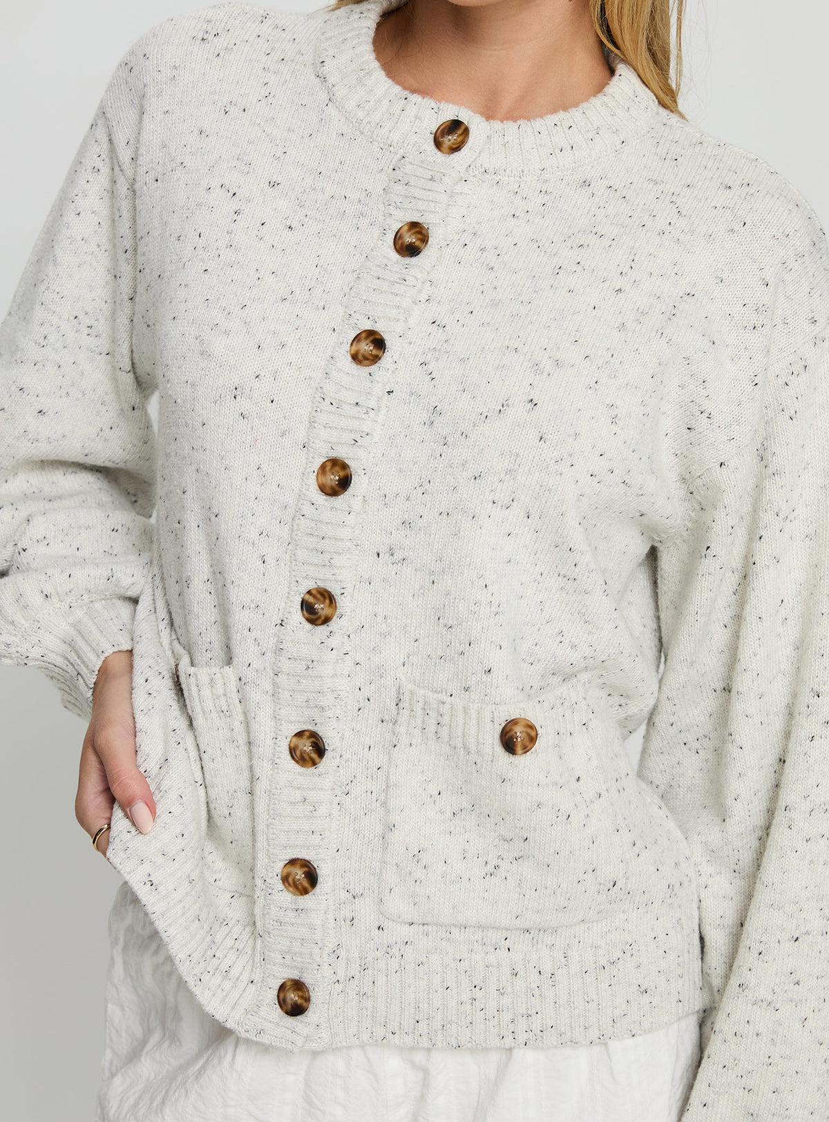 back view of model wearing Princess Polly Dorah Boxy Cardigan Grey Cropped Jumpers 