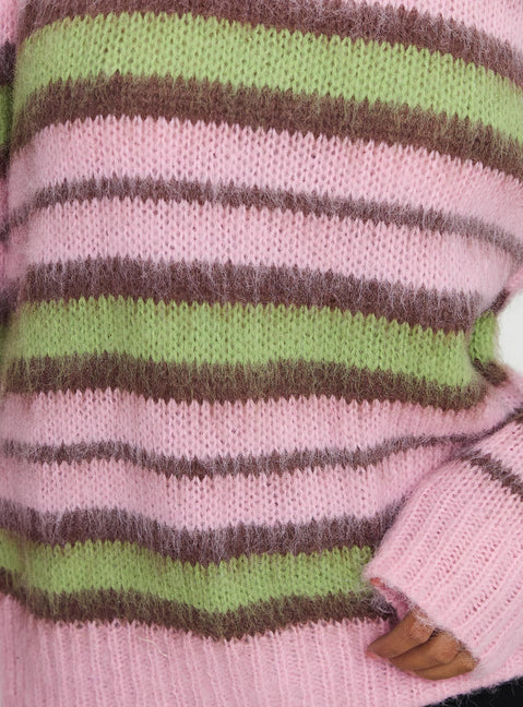 product Princess Polly Maysie Crew Neck Knit Sweater Green / Pink Long 