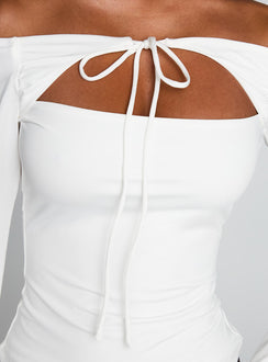 back view of model wearing Princess Polly Nevah Long Sleeve Top White Full Sleeves straight 