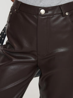 back view of model wearing Princess Polly Nolene Low Rise Pants Chocolate High Waisted Pants 
