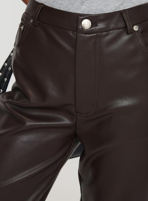 back view of model wearing Princess Polly Nolene Low Rise Pants Chocolate High Waisted Pants 