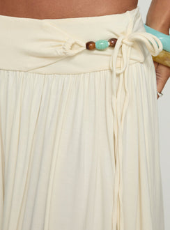 back view of model wearing Princess Polly Velvet Storm Tie Detail Flowy Maxi Skirt Cream Maxi Skirts 