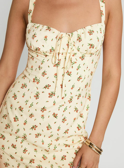 back view of model wearing Princess Polly Rosilea Mini Dress Multi Floral Sweetheart Neckline 
