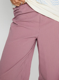 side view of model wearing Princess Polly Jinxie Tie Side Pants Pink Gingham High Waisted Pants 