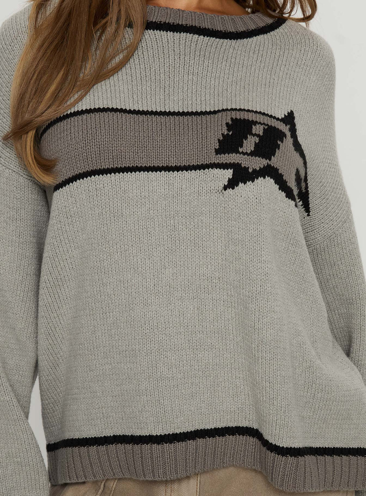 back view of model wearing Princess Polly Star Track Graphic Jumper Grey Longline Jumpers 