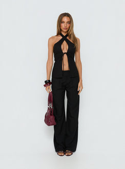 Sensational Cross Front Tie Detail Top Black