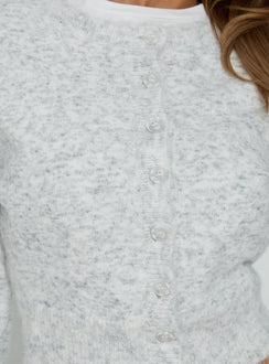 back view of model wearing Princess Polly Dawsen Button Down Cardigan Grey cropped 