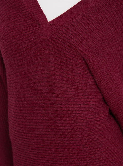 product Princess Polly Thorelle Sweater Mini Dress Burgundy V-Neck 