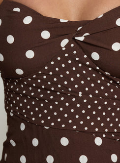 Marguerite Halter Mini Dress Brown Polka Dot