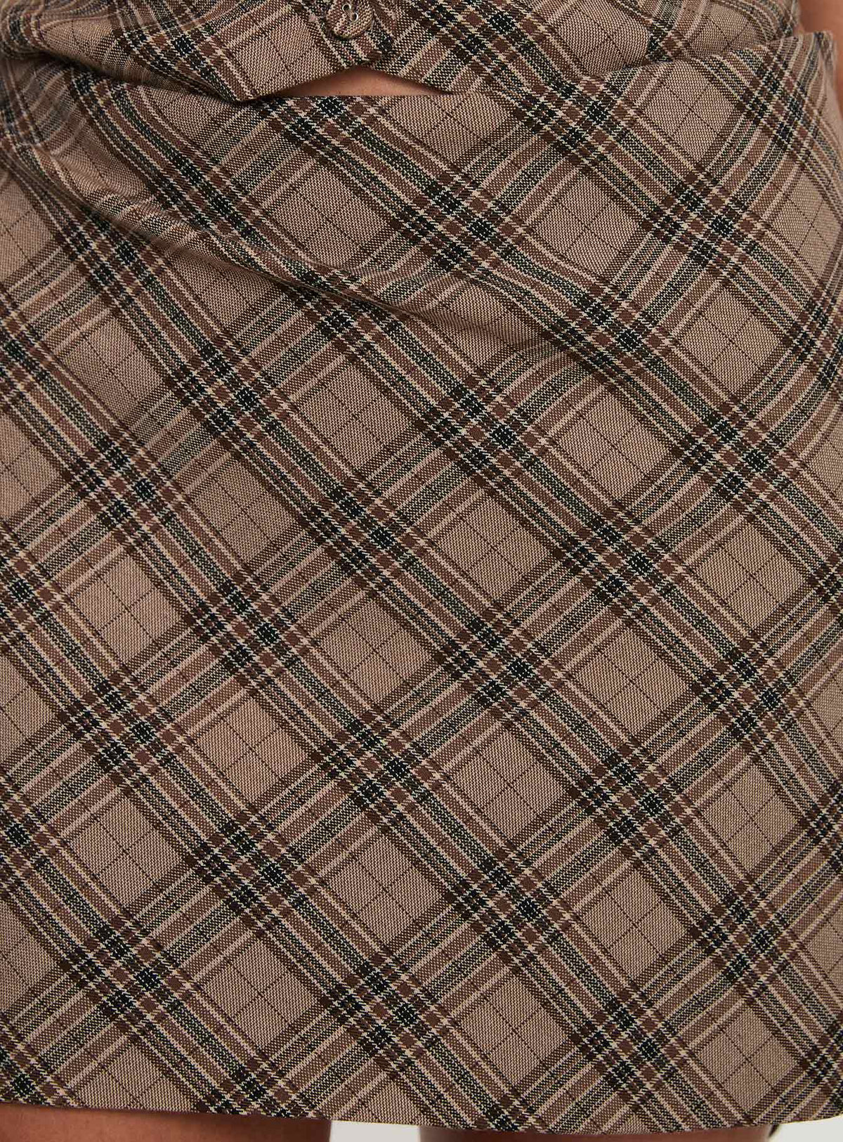 product Princess Polly Terrace Mini Skirt Brown Check Mini Skirts 