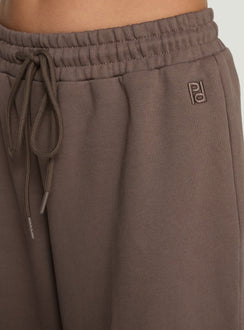back view of model wearing Princess Polly All Day Straight Leg Sweatpants Mocha Mid Rise Pants 