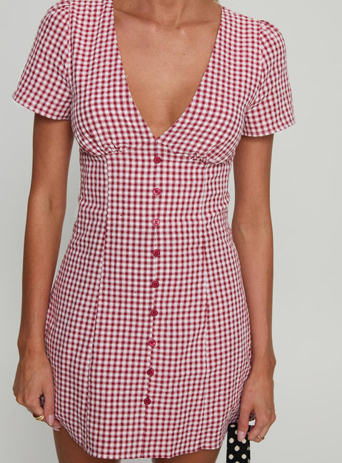 Loveliness Playsuit Red Check Tall