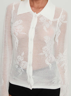 Marcita Floral Knit Longline Shirt White