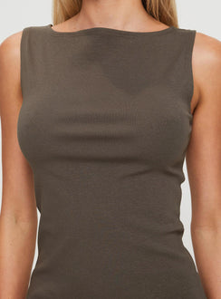 back view of model wearing Princess Polly Zimmie Mini Dress Charcoal Crew Neck 