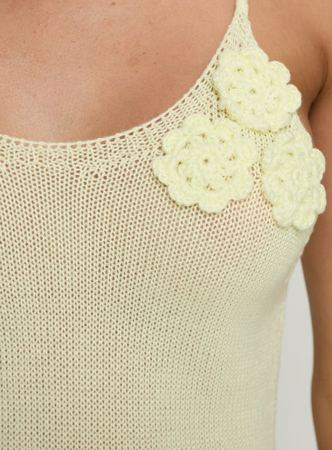 Cinderella Knit Floral Detail Maxi Dress Lemon Yellow