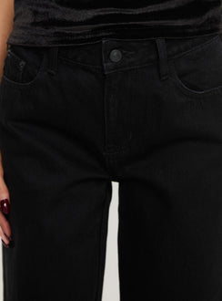 back view of model wearing Princess Polly Jankins Baggy Jeans Black Mid Rise 
