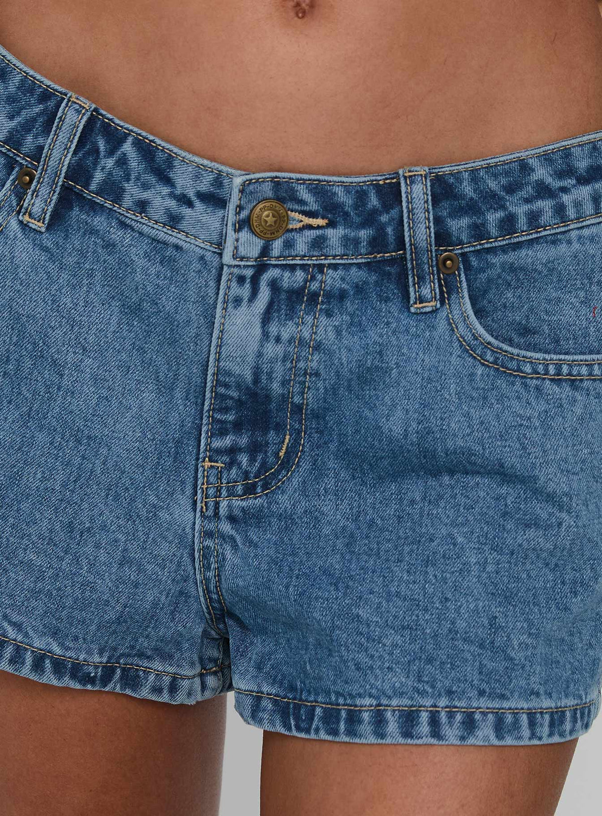 Dreamful Low Rise Mini Denim Short Mid Blue Wash Tall