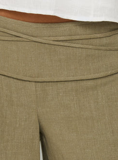 Silver Moon Linen Blend Tie Pants Olive Green Petite